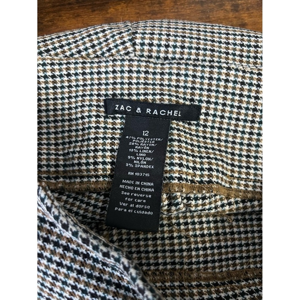 ZAC & RACHEL Houndstooth Ankle Pants Womens 12 Brown Plaid Stretch Career - Picture 2 of 4